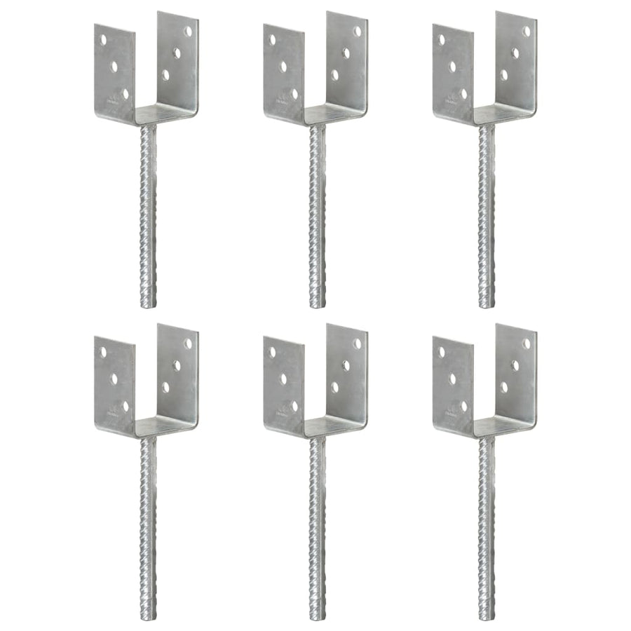 145314 vidaXL Fence Anchors 6 pcs Silver 8x6x30 cm Galvanised Steel 1