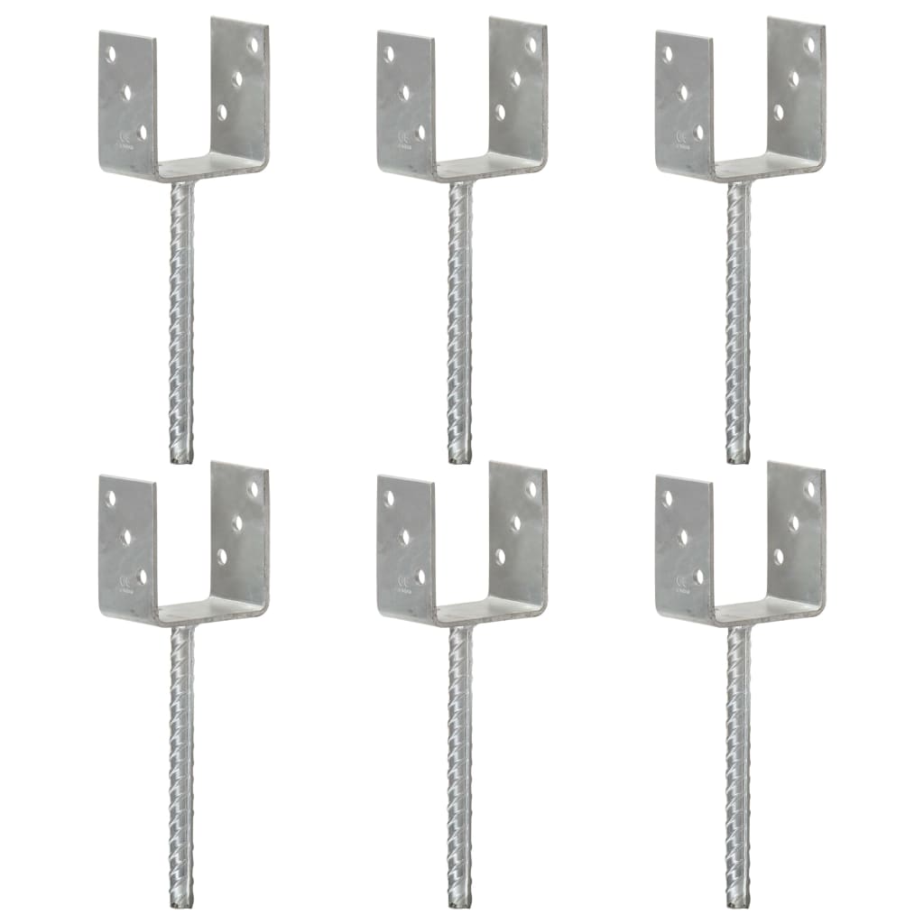 145316 vidaXL Fence Anchors 6 pcs Silver 9x6x30 cm Galvanised Steel 1