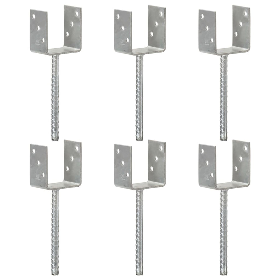 145316 vidaXL Fence Anchors 6 pcs Silver 9x6x30 cm Galvanised Steel 1