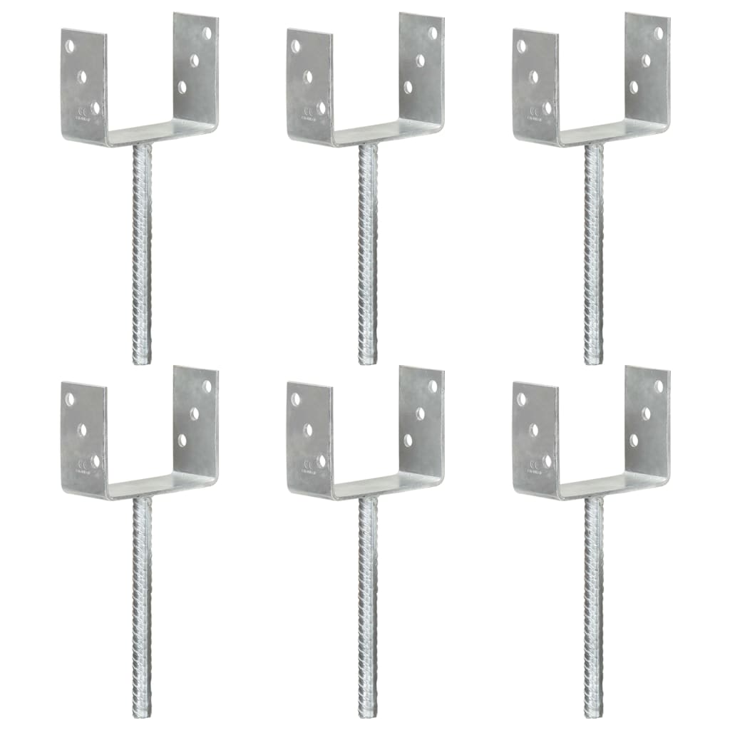 145320 vidaXL Fence Anchors 6 pcs Silver 12x6x30 cm Galvanised Steel 1