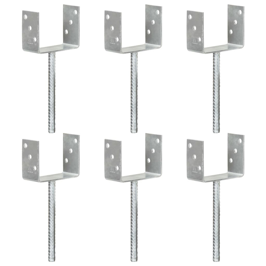 145320 vidaXL Fence Anchors 6 pcs Silver 12x6x30 cm Galvanised Steel 1