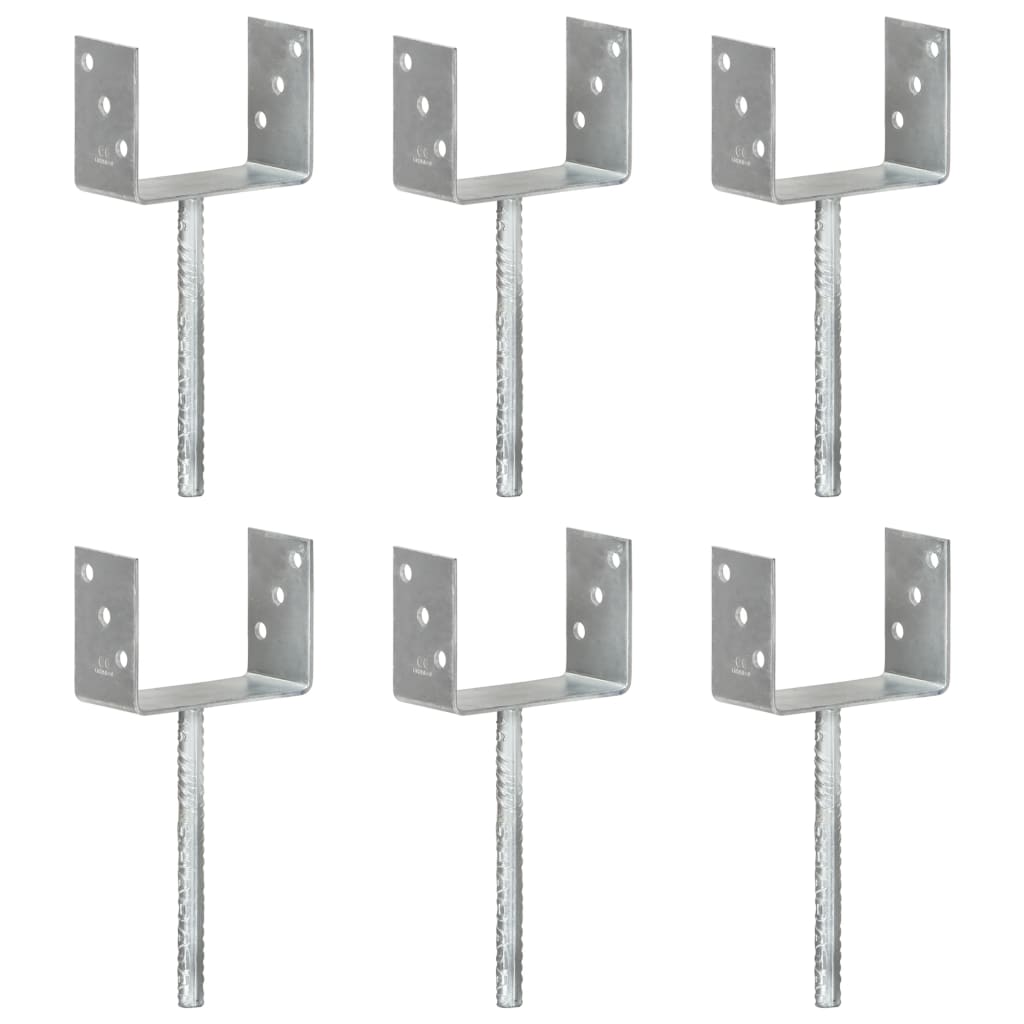145322 vidaXL Fence Anchors 6 pcs Silver 14x6x30 cm Galvanised Steel 1