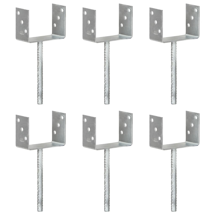 145322 vidaXL Fence Anchors 6 pcs Silver 14x6x30 cm Galvanised Steel 1
