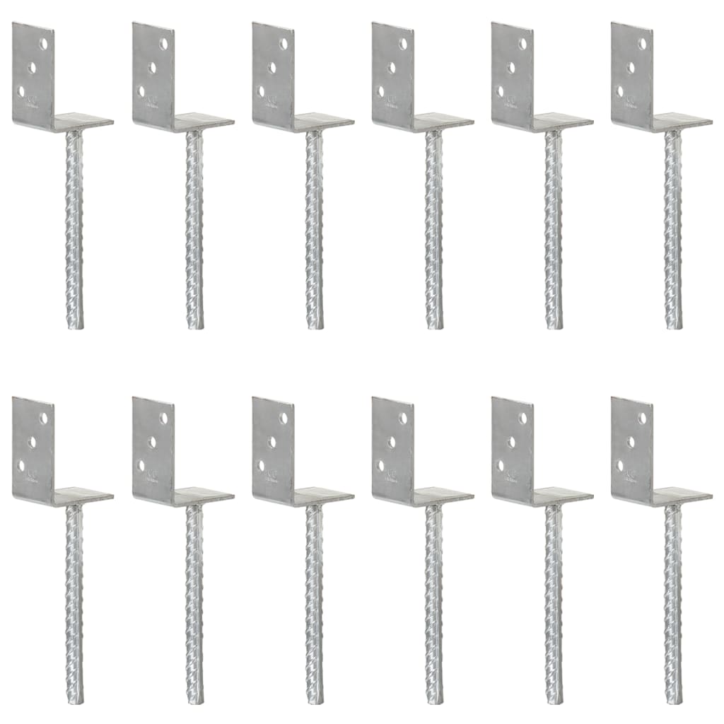 vidaXL Fence Anchors 12 pcs Silver 8x6x30 cm Galvanised Steel 1