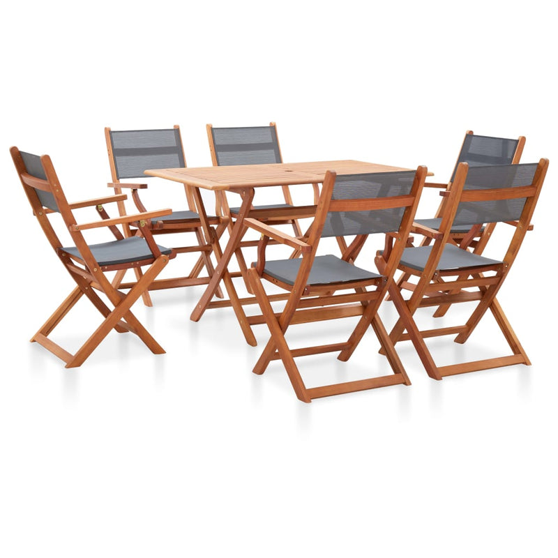 7 Piece Outdoor Dining Set Grey Solid Eucalyptus Wood