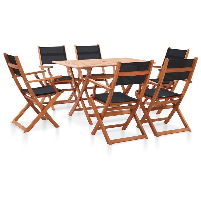 7 Piece Outdoor Dining Set Black Solid Eucalyptus Wood