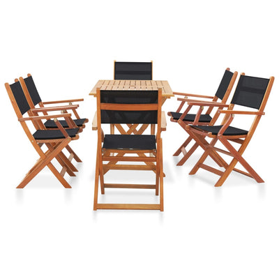 7 Piece Outdoor Dining Set Black Solid Eucalyptus Wood