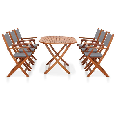 7 Piece Outdoor Dining Set Grey Solid Eucalyptus Wood and Textilene