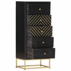 vidaXL Drawer Cabinet Black and Gold 45x30x105 cm Solid Mango Wood 2