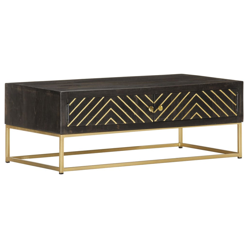 Coffee Table Black and Gold 90x50x35 cm Solid Mango Wood