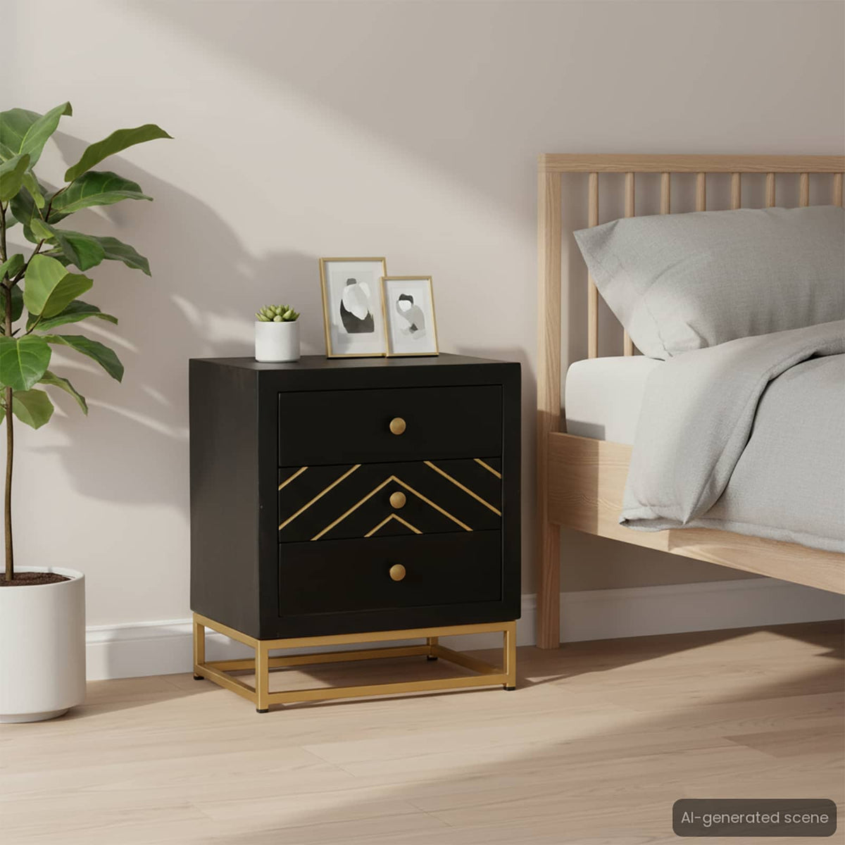 286517 vidaXL Bedside Cabinet Black and Gold 40x30x50 cm Solid Mango Wood 1