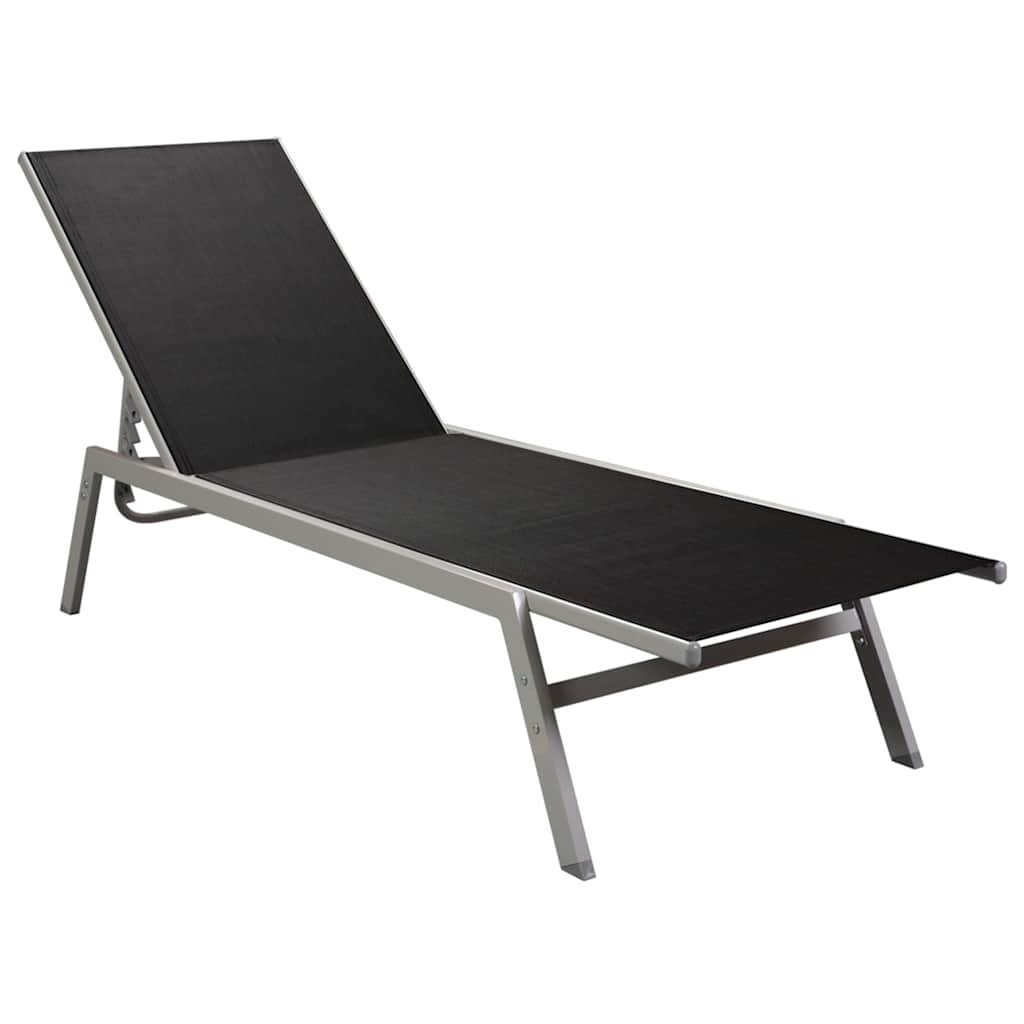 vidaXL Sun Lounger Steel and Textilene Black 2