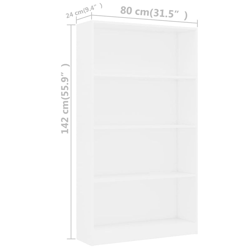 4-Tier Book Cabinet White 80x24x142 cm Engineered Wood