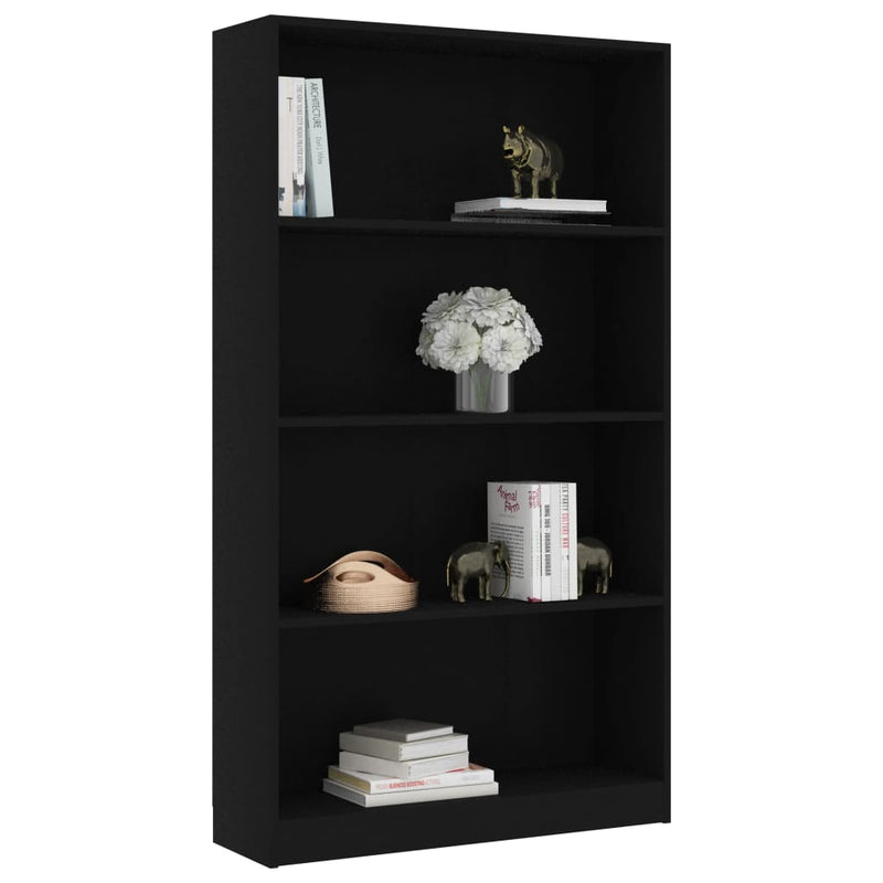 4-Tier Book Cabinet Black 80x24x142 cm Engineered Wood