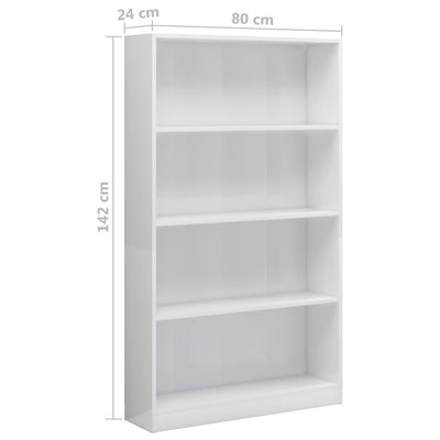 4-Tier Book Cabinet High Gloss White 80x24x142 cm Engineered Wood