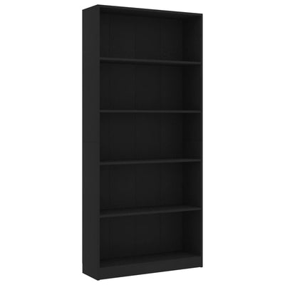 5-Tier Book Cabinet Black 80x24x175 cm Engineered Wood