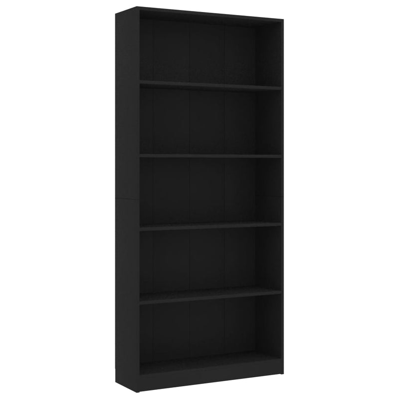 5-Tier Book Cabinet Black 80x24x175 cm Engineered Wood