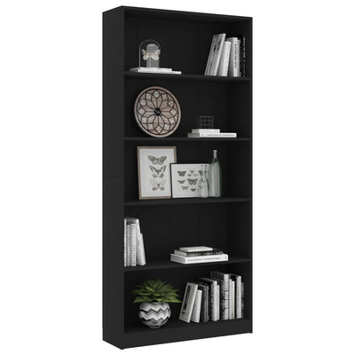 5-Tier Book Cabinet Black 80x24x175 cm Engineered Wood