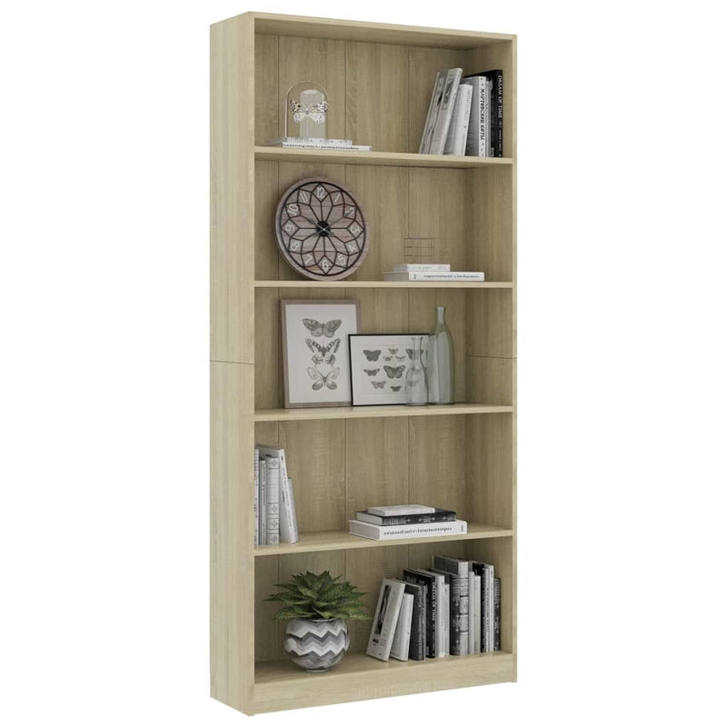 5-Tier Book Cabinet Sonoma Oak 80x24x175 cm Engineered Wood