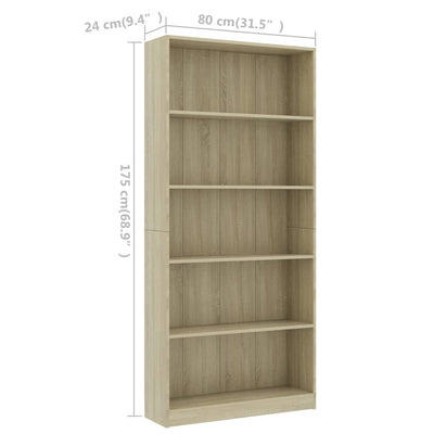 5-Tier Book Cabinet Sonoma Oak 80x24x175 cm Engineered Wood