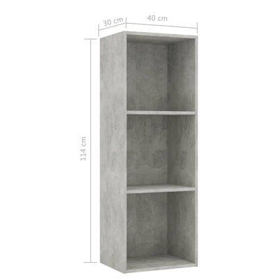 Librería de 3 niveles gris hormigón 40x30x114 cm madera de ingeniería