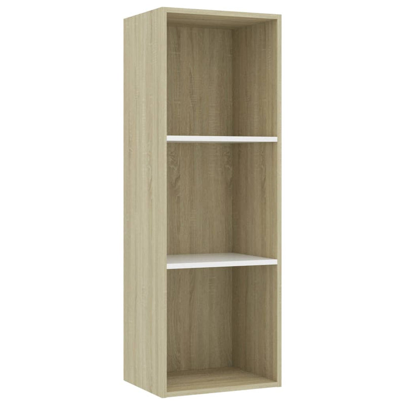 Librería de 3 niveles en madera de ingeniería blanca y roble Sonoma de 40 x 30 x 114 cm