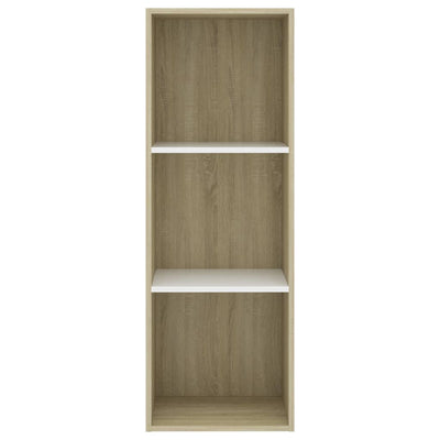 Librería de 3 niveles en madera de ingeniería blanca y roble Sonoma de 40 x 30 x 114 cm