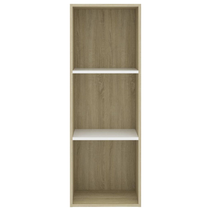 Librería de 3 niveles en madera de ingeniería blanca y roble Sonoma de 40 x 30 x 114 cm