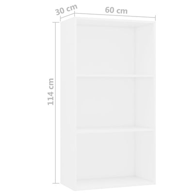 Librería de 3 niveles de madera de ingeniería blanca de 60 x 30 x 114 cm