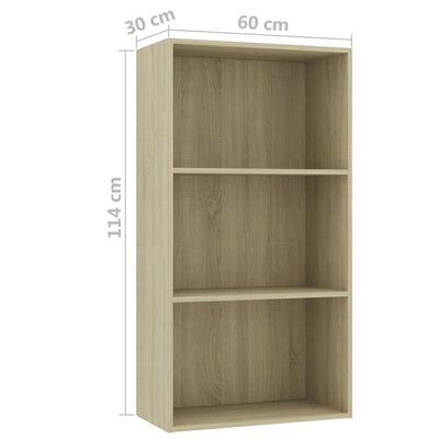 Librería de 3 niveles Roble Sonoma 60x30x114 cm Madera de ingeniería