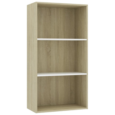 3-Tier Book Cabinet White and Sonoma Oak 60x30x114 cm Engineered Wood