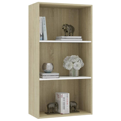 3-Tier Book Cabinet White and Sonoma Oak 60x30x114 cm Engineered Wood