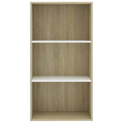 3-Tier Book Cabinet White and Sonoma Oak 60x30x114 cm Engineered Wood