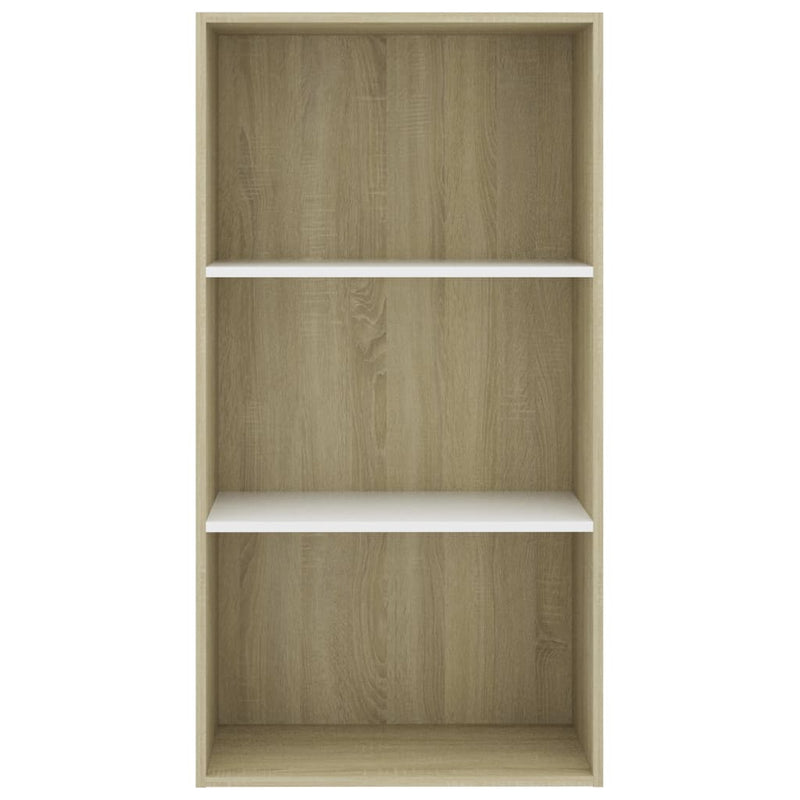 3-Tier Book Cabinet White and Sonoma Oak 60x30x114 cm Engineered Wood