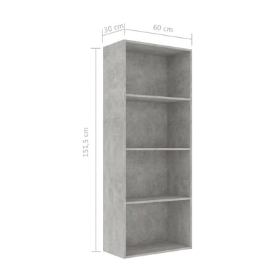 4-Tier Book Cabinet Concrete Grey 60x30x151.5 cm Engineered Wood