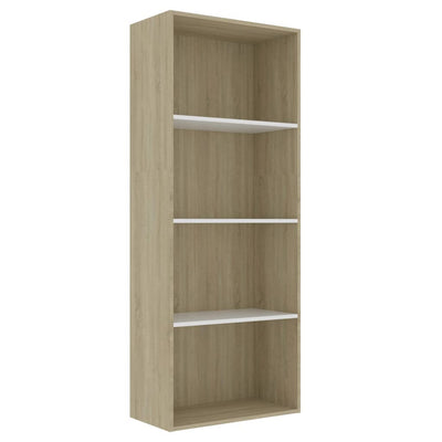 4-Tier Book Cabinet White and Sonoma Oak 60x30x151.5 cm Engineered Wood