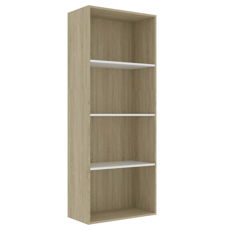 4-Tier Book Cabinet White and Sonoma Oak 60x30x151.5 cm Engineered Wood