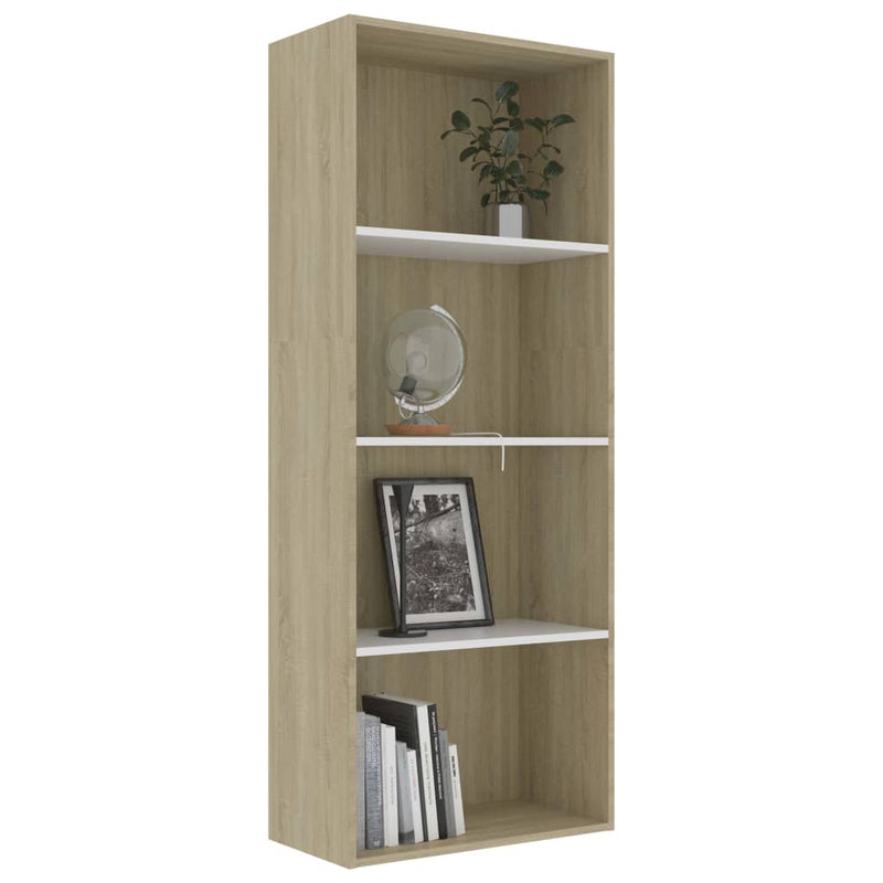 4-Tier Book Cabinet White and Sonoma Oak 60x30x151.5 cm Engineered Wood