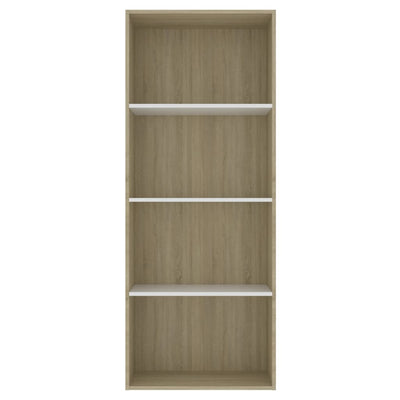 4-Tier Book Cabinet White and Sonoma Oak 60x30x151.5 cm Engineered Wood