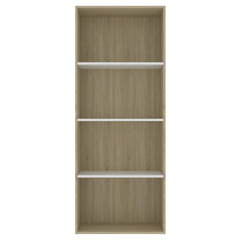 4-Tier Book Cabinet White and Sonoma Oak 60x30x151.5 cm Engineered Wood