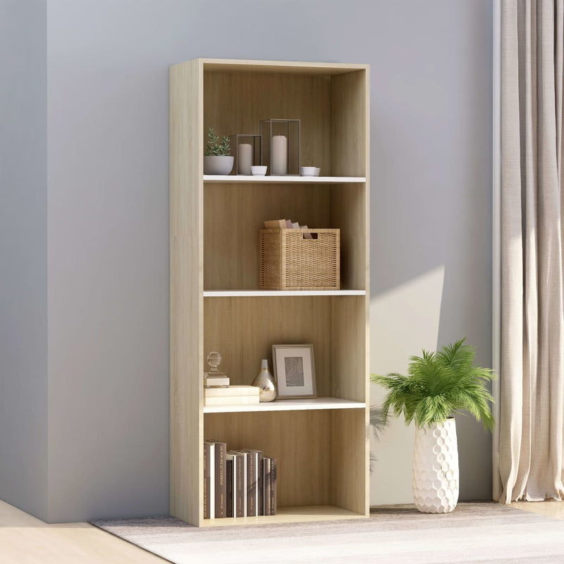 4-Tier Book Cabinet White and Sonoma Oak 60x30x151.5 cm Engineered Wood