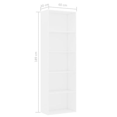 5-Tier Book Cabinet White 60x30x189 cm Engineered Wood