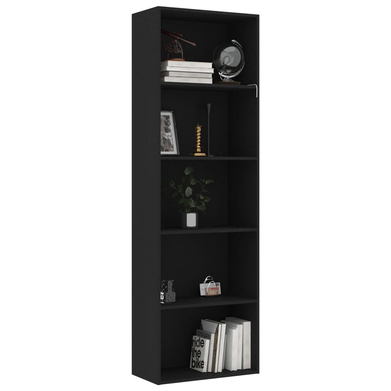 5-Tier Book Cabinet Black 60x30x189 cm Engineered Wood