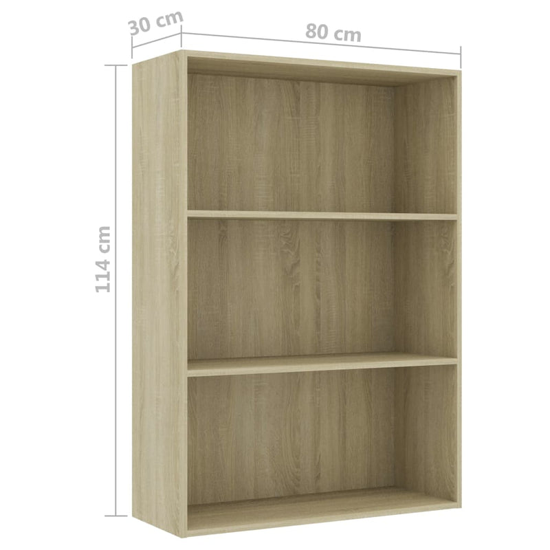 3-Tier Book Cabinet Sonoma Oak 80x30x114 cm Engineered Wood