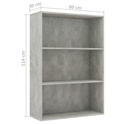 3-Tier Book Cabinet Concrete Grey 80x30x114 cm Engineered Wood