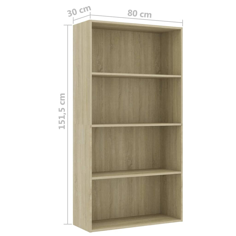 4-Tier Book Cabinet Sonoma Oak 80x30x1515 cm Engineered Wood