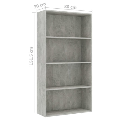 4-Tier Book Cabinet Concrete Grey 80x30x1515 cm Engineered Wood