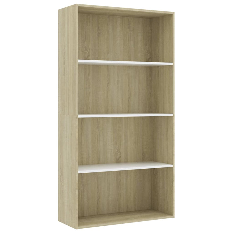 4-Tier Book Cabinet White and Sonoma Oak 80x30x151.5 cm Engineered Wood