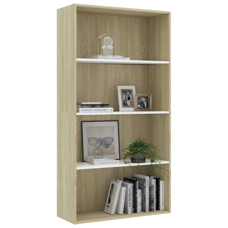 4-Tier Book Cabinet White and Sonoma Oak 80x30x151.5 cm Engineered Wood