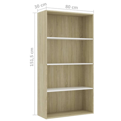 4-Tier Book Cabinet White and Sonoma Oak 80x30x151.5 cm Engineered Wood